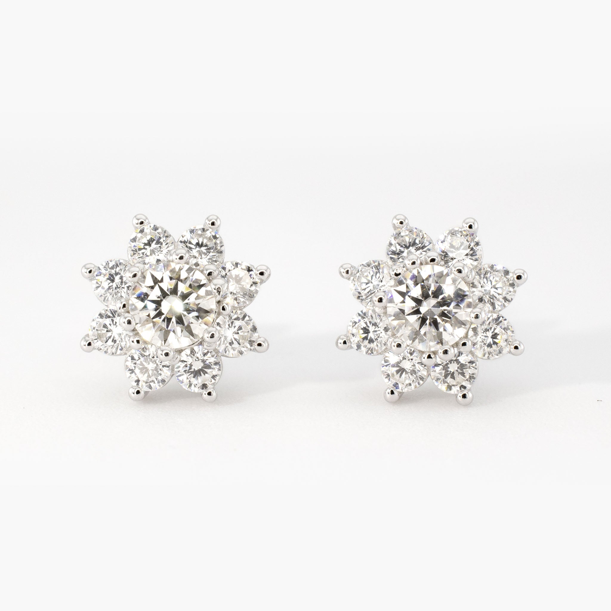 2ctw Flower Moissanite Stud Earrings • 925 Sterling Silver