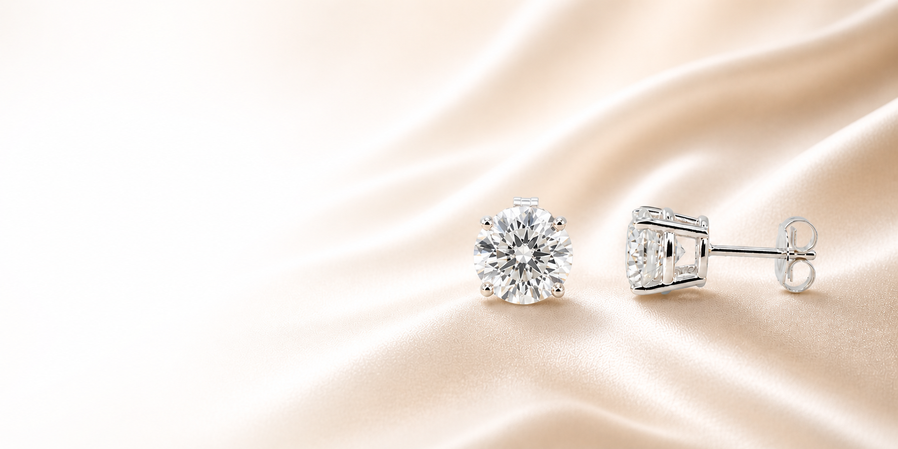 Lab diamond stud earrings on silk