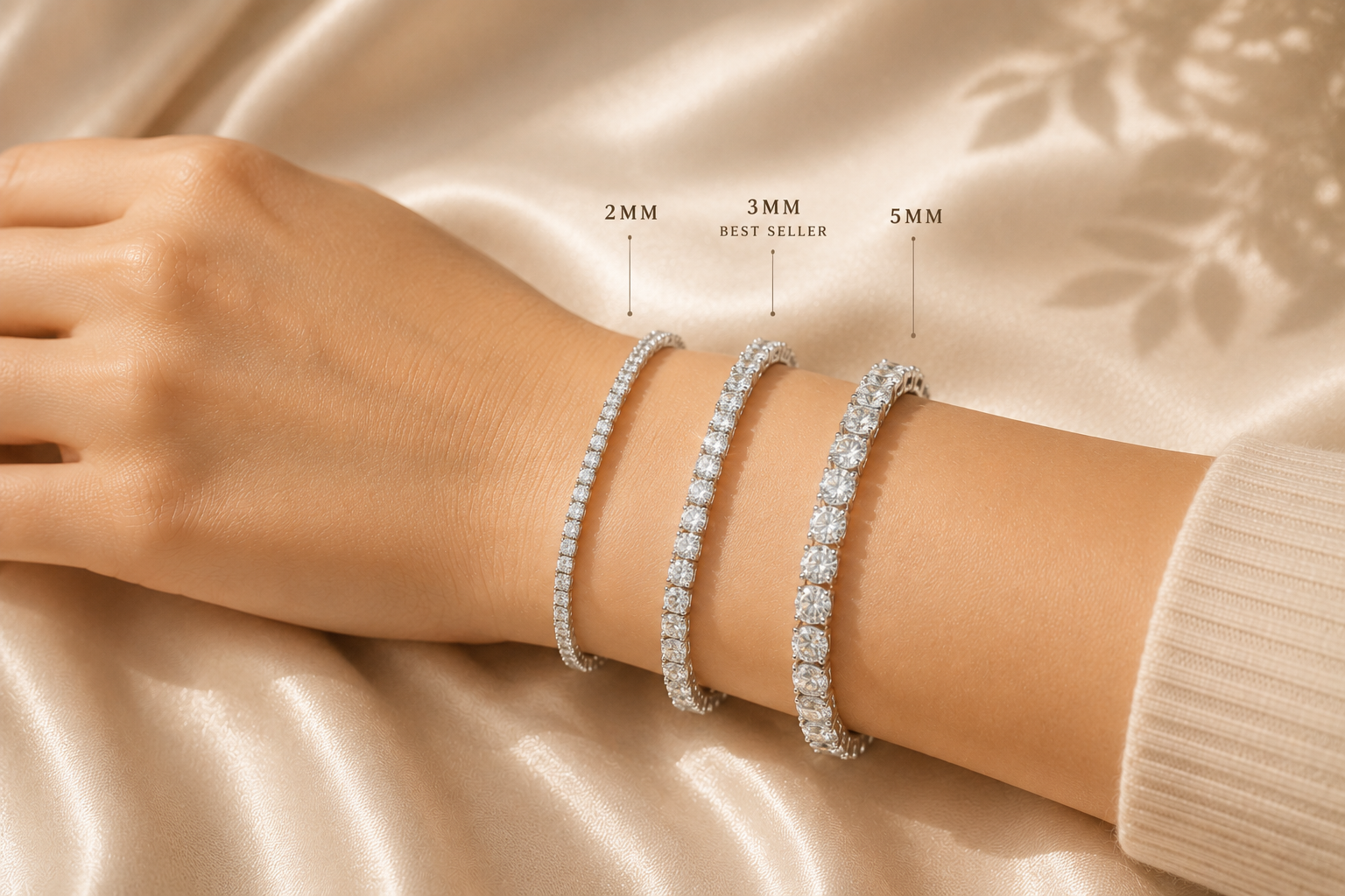 Moissanite tennis bracelets on wrist