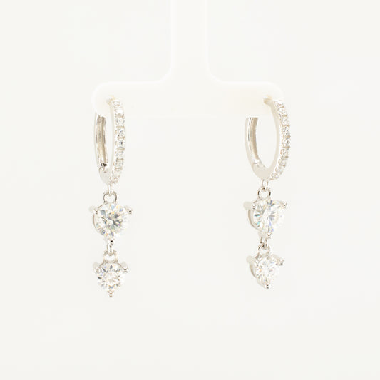 Sterling Silver Moissanite Double Drop Hoop Earrings