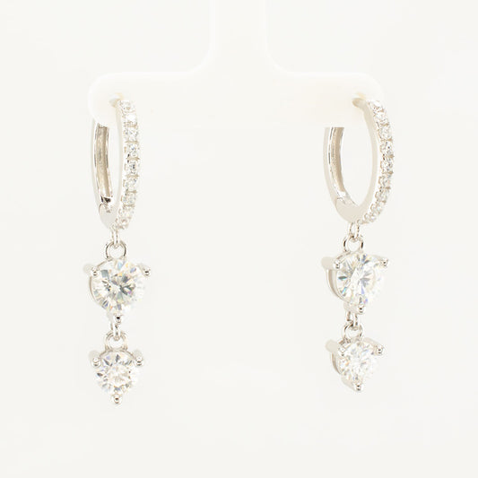 Sterling Silver Moissanite Double Drop Hoop Earrings