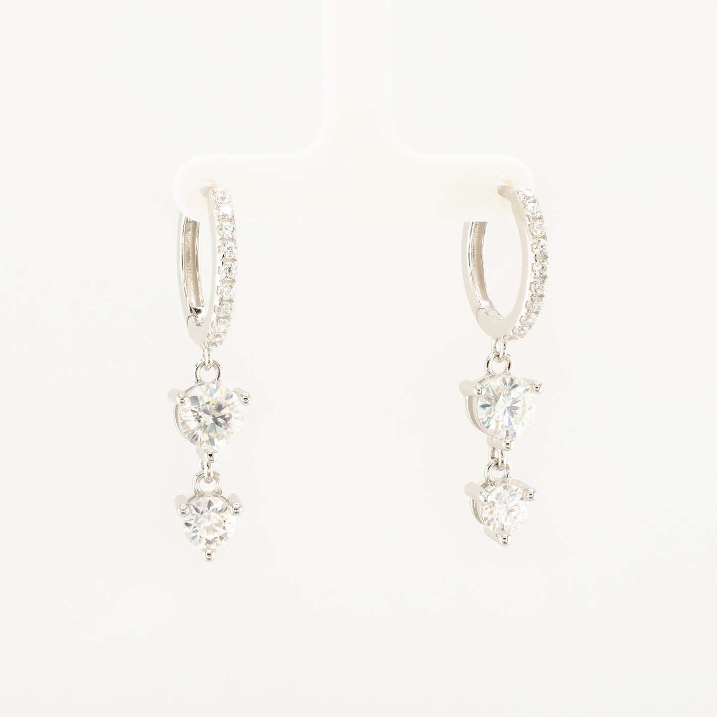 Sterling Silver Moissanite Double Drop Hoop Earrings