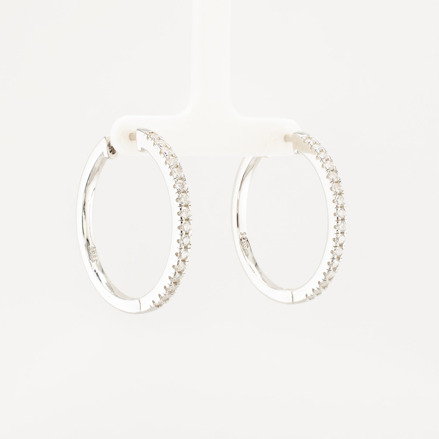 Half Pavé Moissanite Hoop Earrings • Sterling Silver