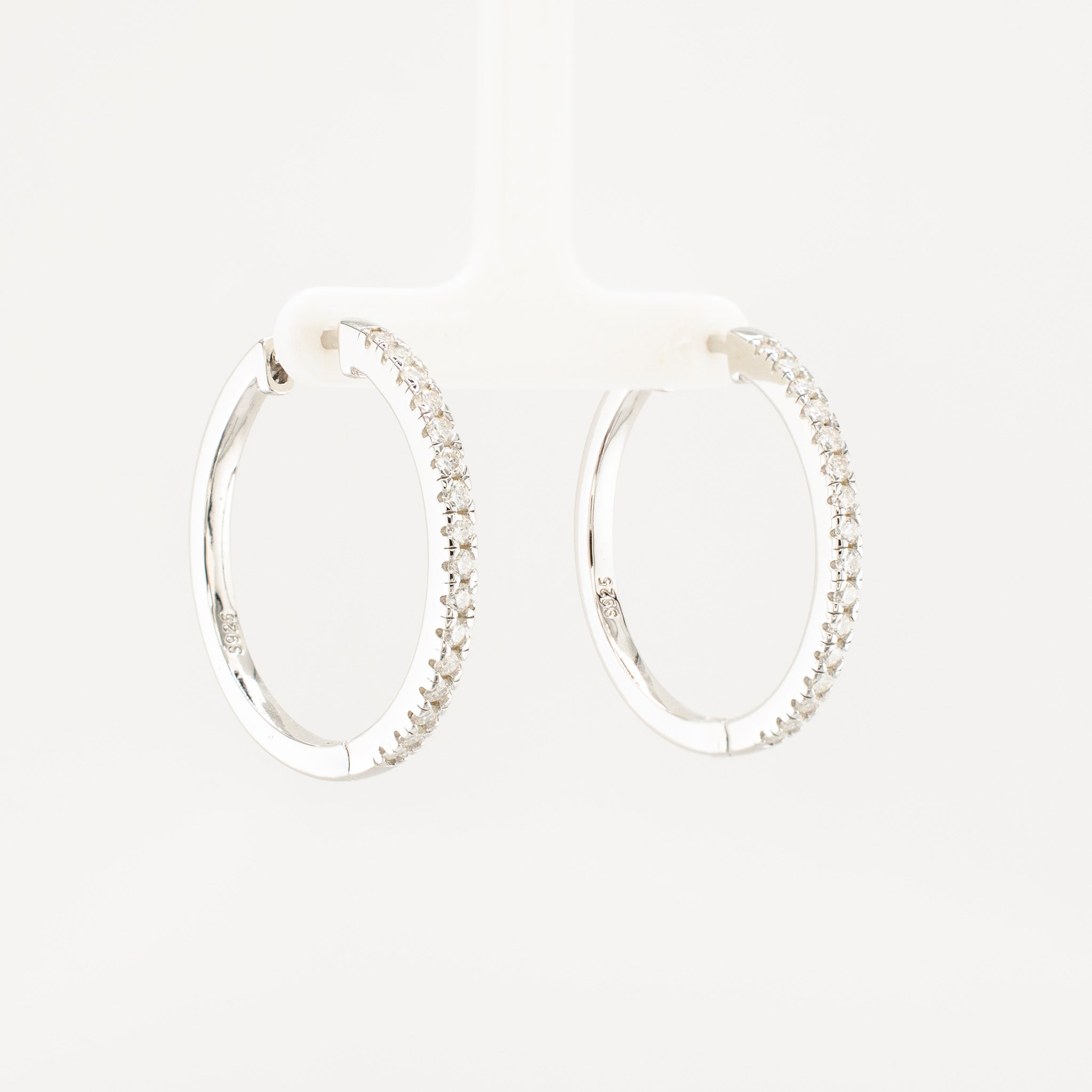 Half Pavé Moissanite Hoop Earrings • Sterling Silver