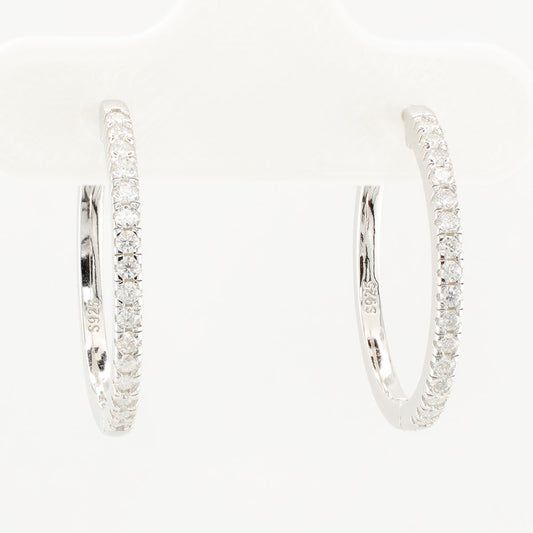 Half Pavé Moissanite Hoop Earrings • Sterling Silver