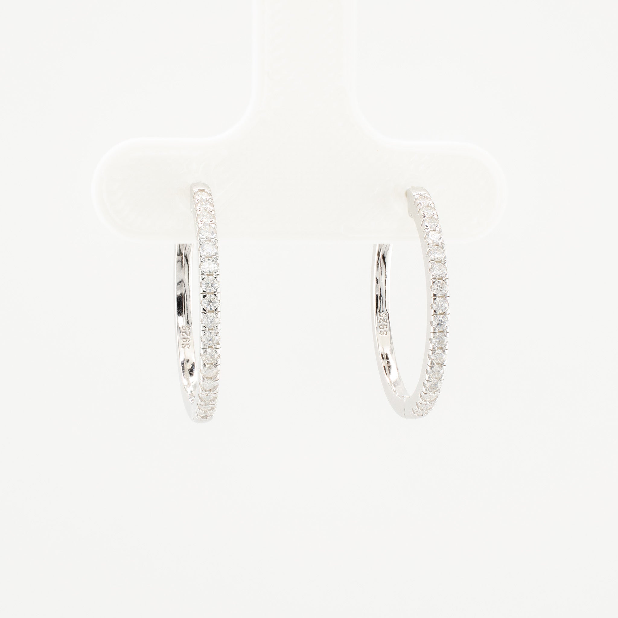Half Pavé Moissanite Hoop Earrings • Sterling Silver