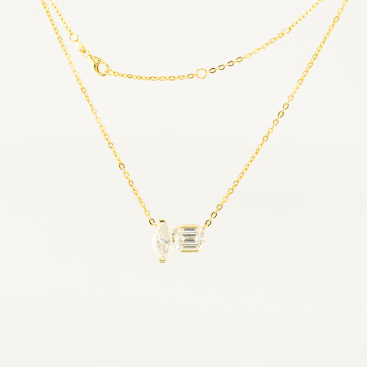 Gold-Plated Sterling Silver Moissanite Pendant Necklace – Marquise & Emerald Cut