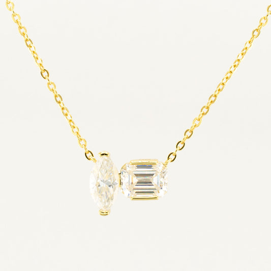 Gold-Plated Sterling Silver Moissanite Pendant Necklace – Marquise & Emerald Cut