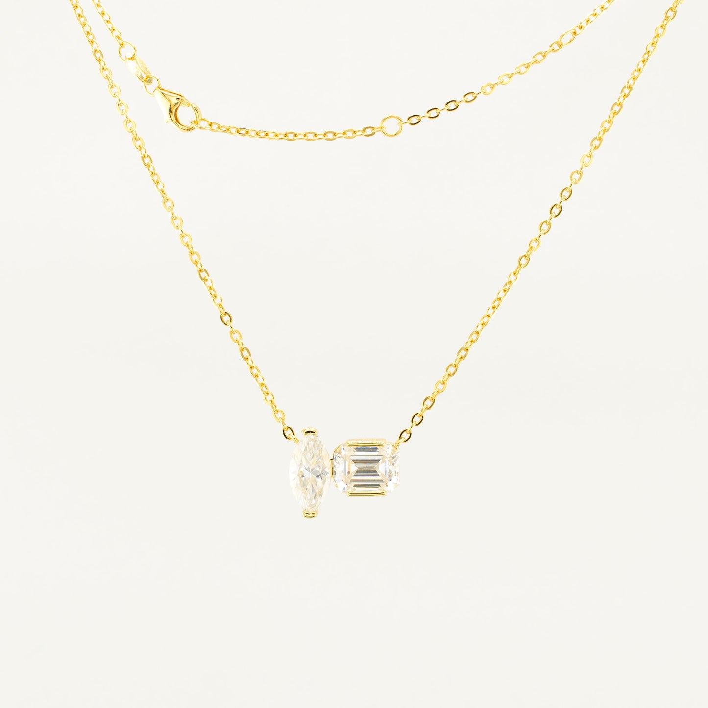 Gold-Plated Sterling Silver Moissanite Pendant Necklace – Marquise & Emerald Cut