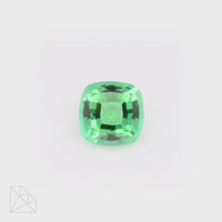 7x7mm cushion-cut hydrothermal lab-grown Colombian emerald, 1.31 carats, AAA grade, VVS2 clarity, rich green color, step cut, excellent polish and symmetry