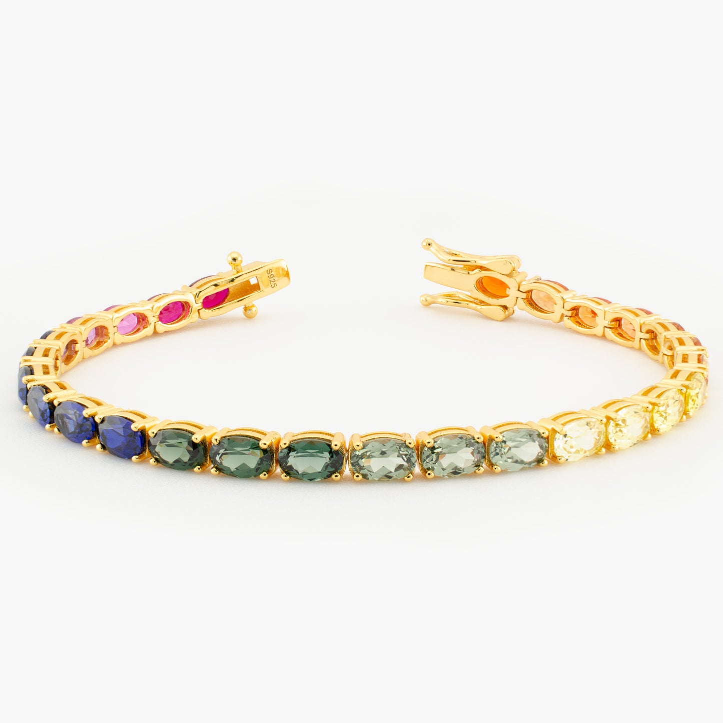 Rainbow Lab Sapphire Tennis Bracelet in Gold-Plated Sterling Silver