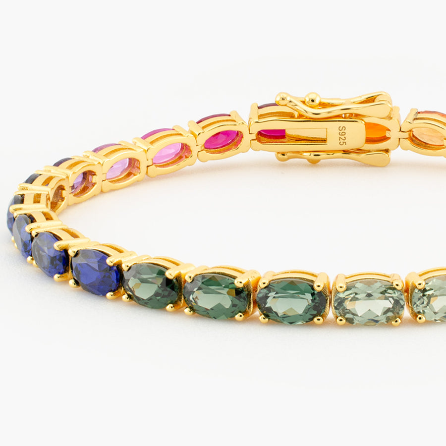 Rainbow Lab Sapphire Tennis Bracelet in Gold-Plated Sterling Silver