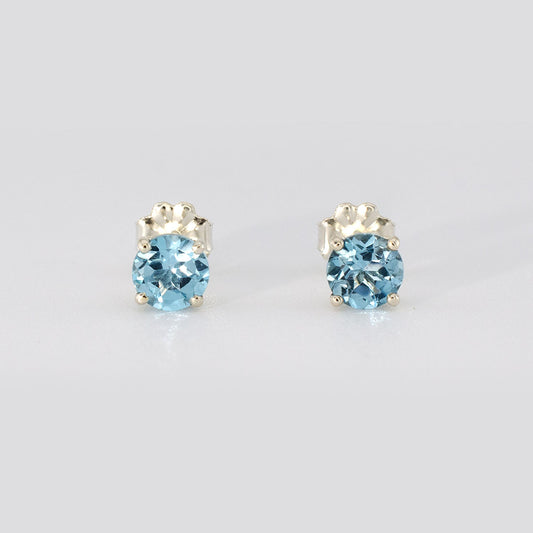5mm Swiss Blue Topaz Stud Earrings • 925 Sterling Silver
