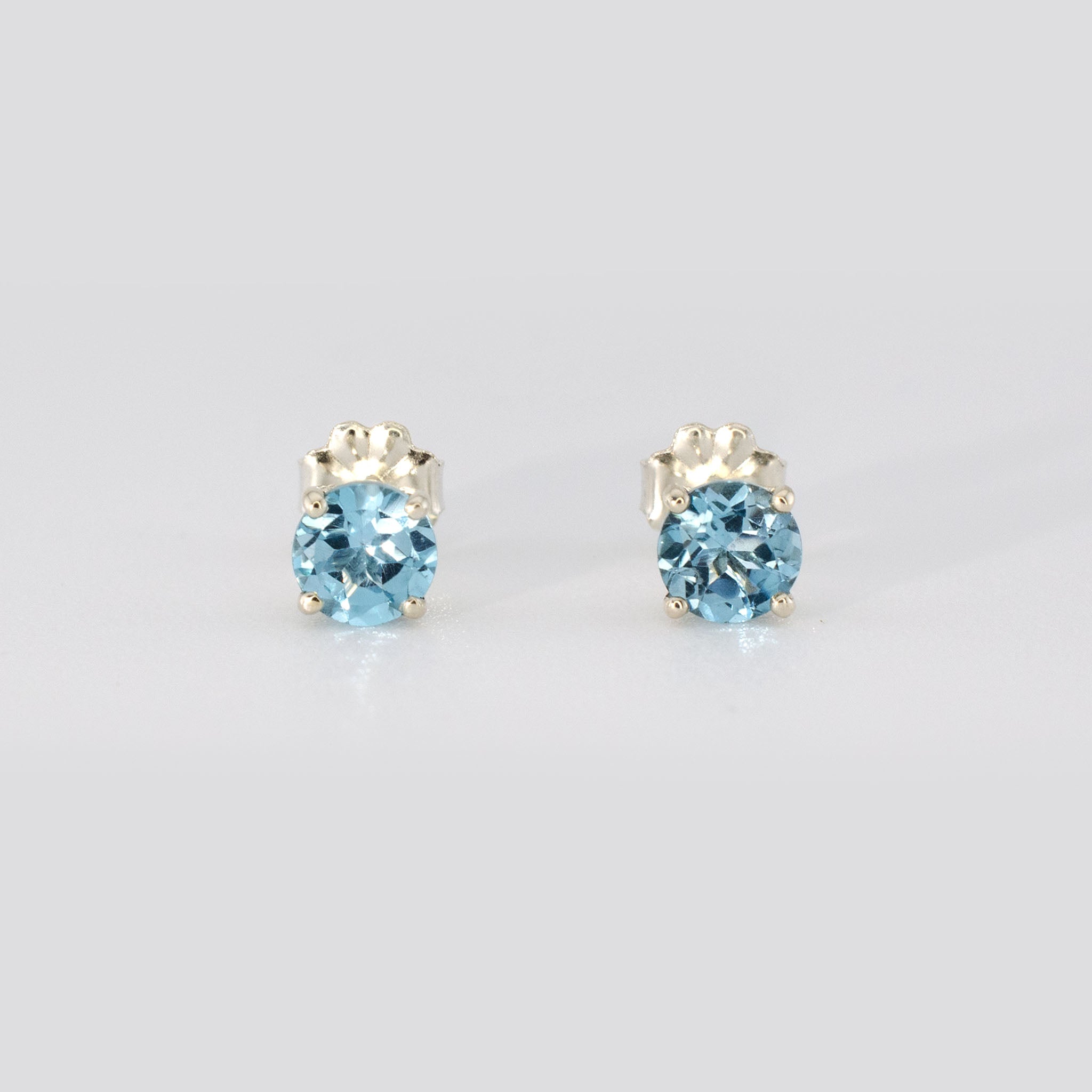 5mm Swiss Blue Topaz Stud Earrings • 925 Sterling Silver