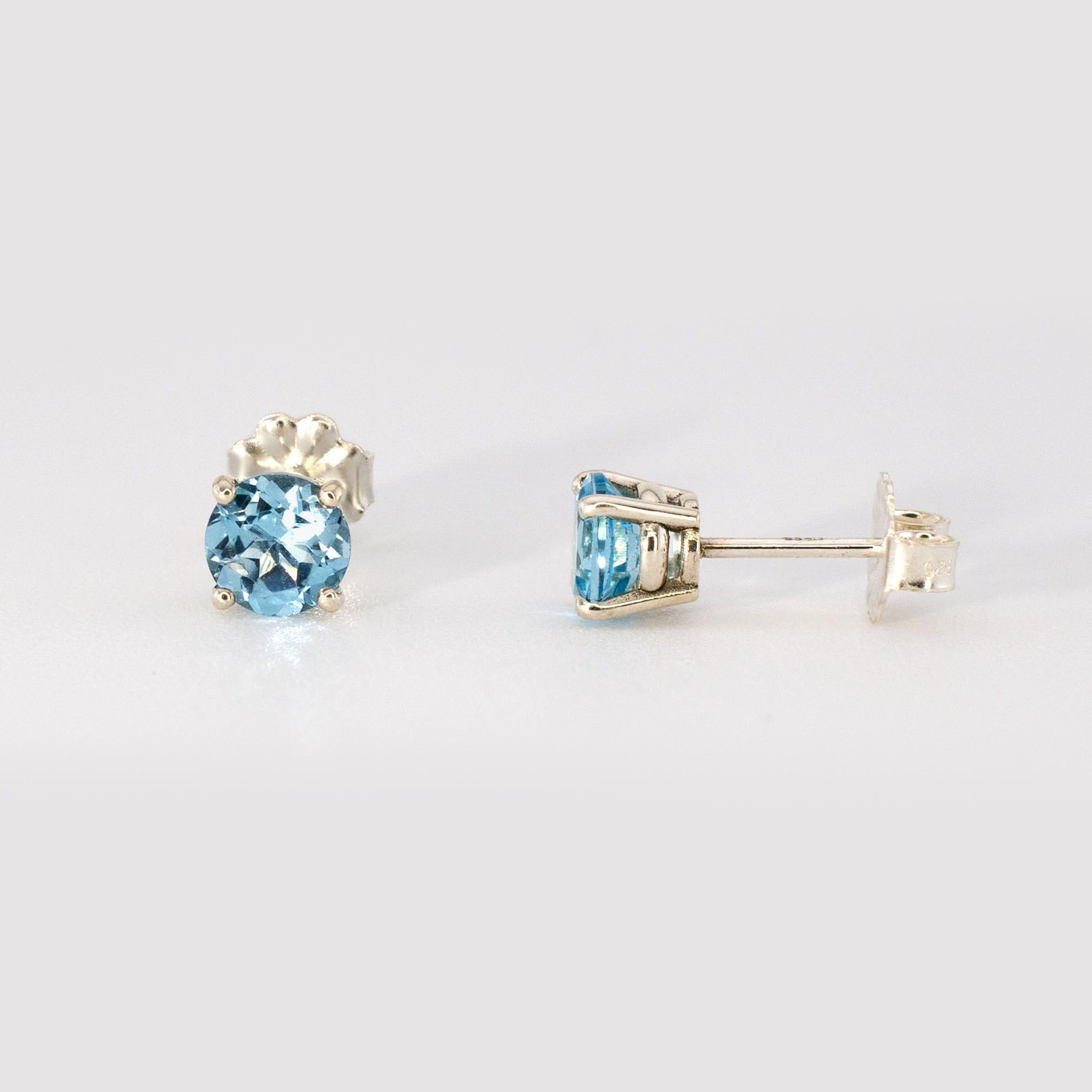 5mm Swiss Blue Topaz Stud Earrings • 925 Sterling Silver